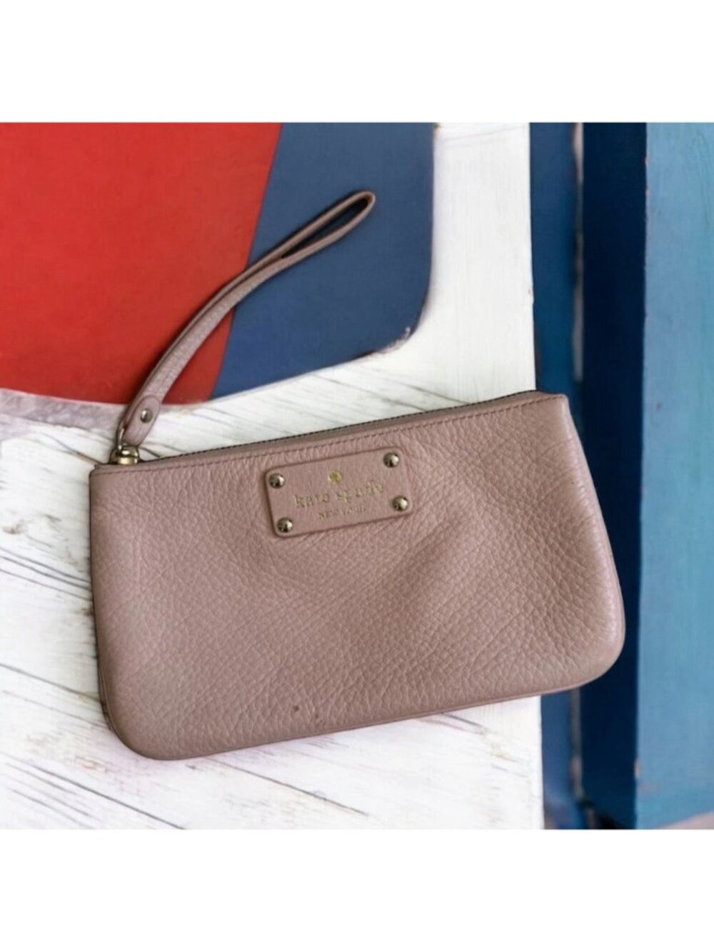 KATE SPADE Pink Pebble Leather Wristlet Clutch
